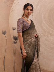 Brown Georgette Floral Printed Saree