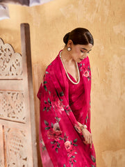 Pink Geogette Floral Printed Saree