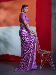 Purple Cotton Crepe Geometrical Printed Saree