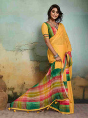 Yellow Jacquard Geometrical Printed Saree