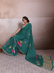 Green Georgette Floral Printed Saree