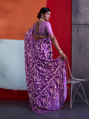 Purple Cotton Crepe Geometrical Printed Saree