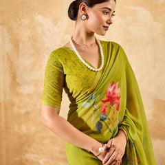 Green Geogette Floral Printed Saree sedora couture