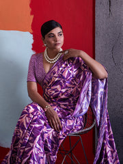 Purple Cotton Crepe Geometrical Printed Saree