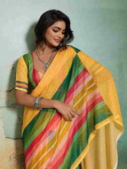 Yellow Jacquard Geometrical Printed Saree