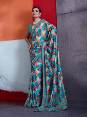 Multi-Colour Cotton Crepe Geometrical Printed Saree