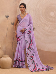 Lavender Georgette Floral Printed Saree
