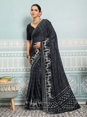 Black Sparkle Georgette Printed Saree with Beaded Border sedora couture