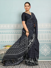 Black Sparkle Georgette Printed Saree with Beaded Border sedora couture