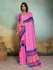 Pink Jacquard Geometrical Printed Saree