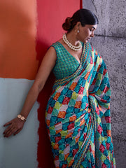 Multi-Colour Cotton Crepe Geometrical Printed Saree