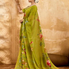 Green Geogette Floral Printed Saree sedora couture