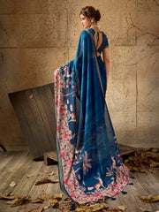 Blue Georgette Floral Printed Saree