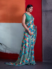 Multi-Colour Cotton Crepe Geometrical Printed Saree