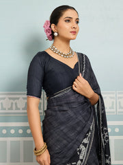 Black Sparkle Georgette Printed Saree with Beaded Border sedora couture