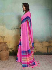 Pink Jacquard Geometrical Printed Saree