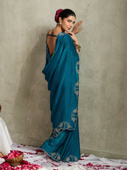 Teal Blue NC Moss Saree with Embroidered Border