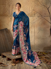 Blue Georgette Floral Printed Saree
