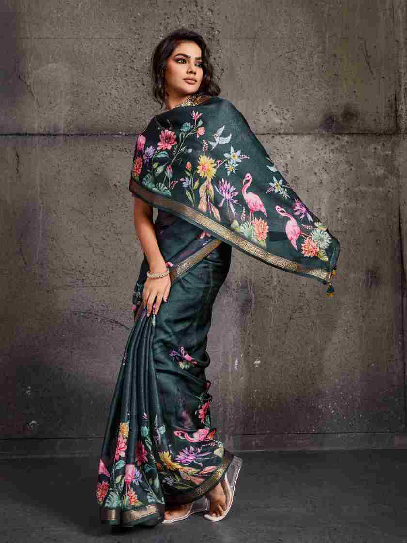Grey Moss Figure Printed Saree