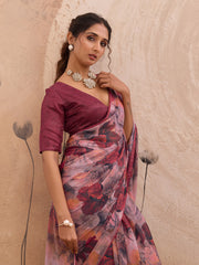 Pink Georgette Floral Printed Saree