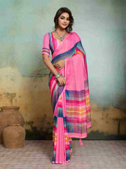 Pink Jacquard Geometrical Printed Saree