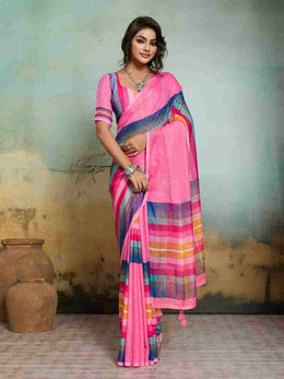 Pink Jacquard Geometrical Printed Saree