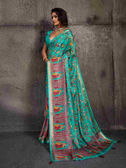 Blue Moss Figure Printed Saree