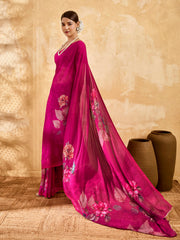 Pink Geogette Floral Printed Saree