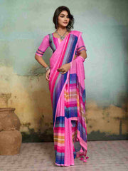 Pink Jacquard Geometrical Printed Saree