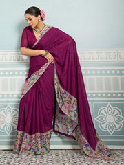 Dark Pink Sparkle Georgette Printed Saree with Beaded Border sedora couture