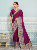 Dark Pink Sparkle Georgette Printed Saree with Beaded Border sedora couture