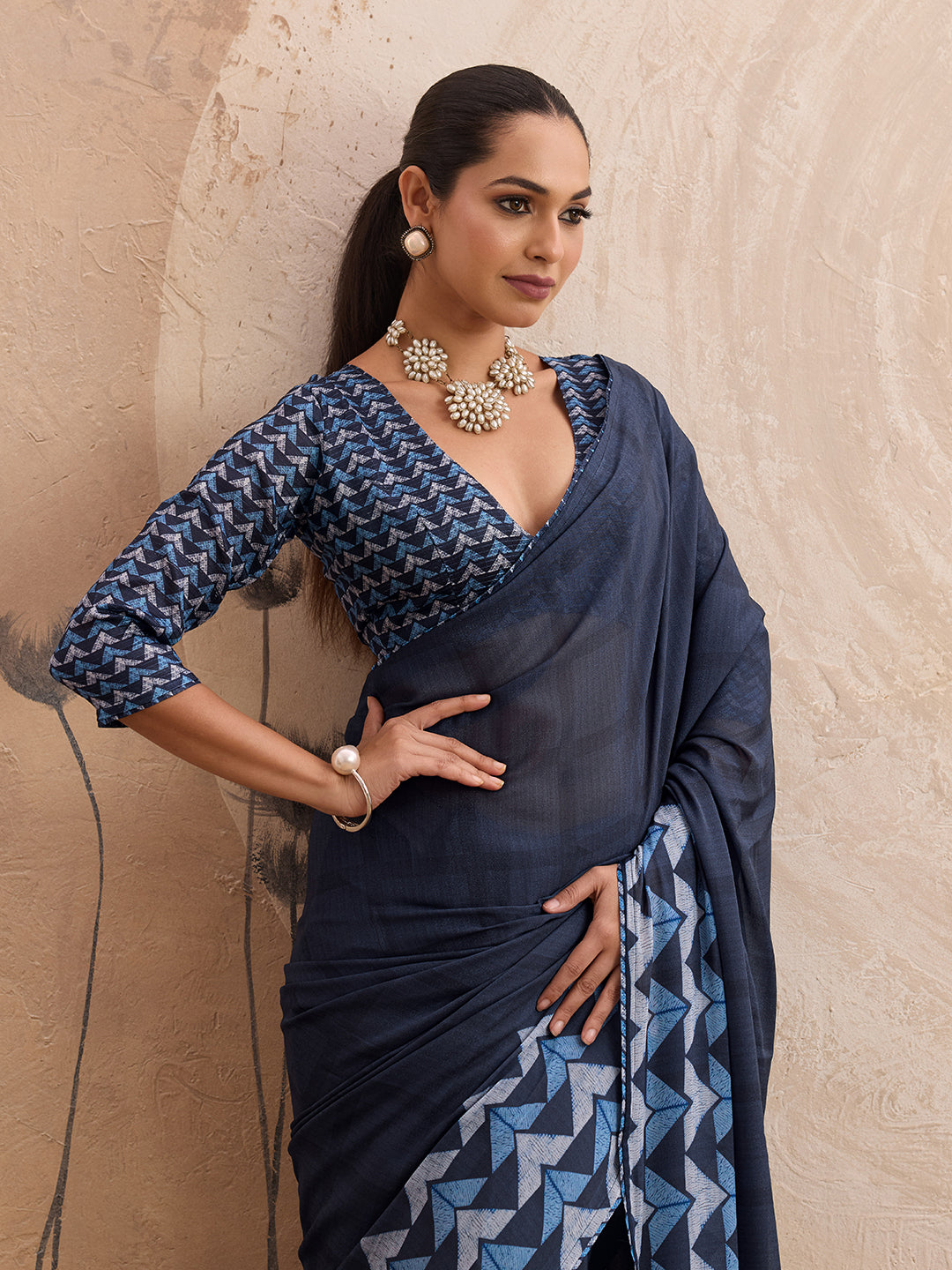 Blue Georgette Floral Printed Saree