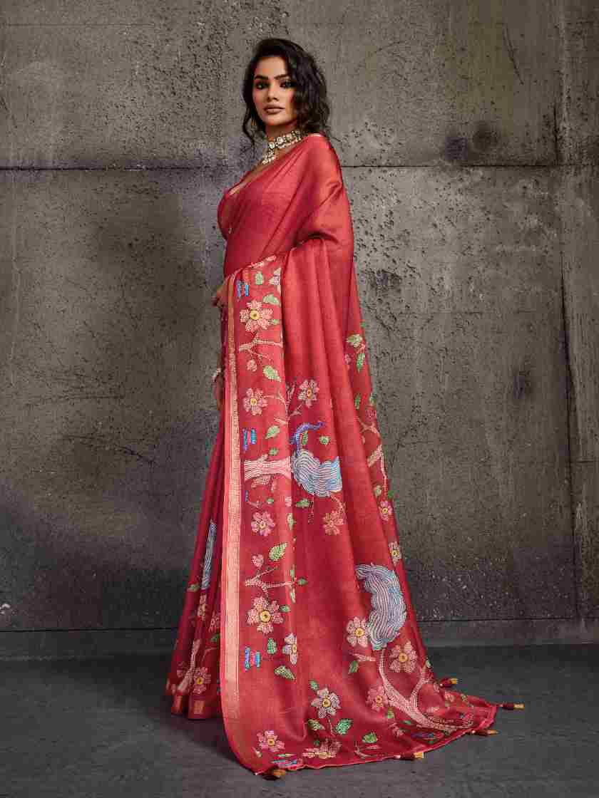 Red Moss Figure Printed Saree