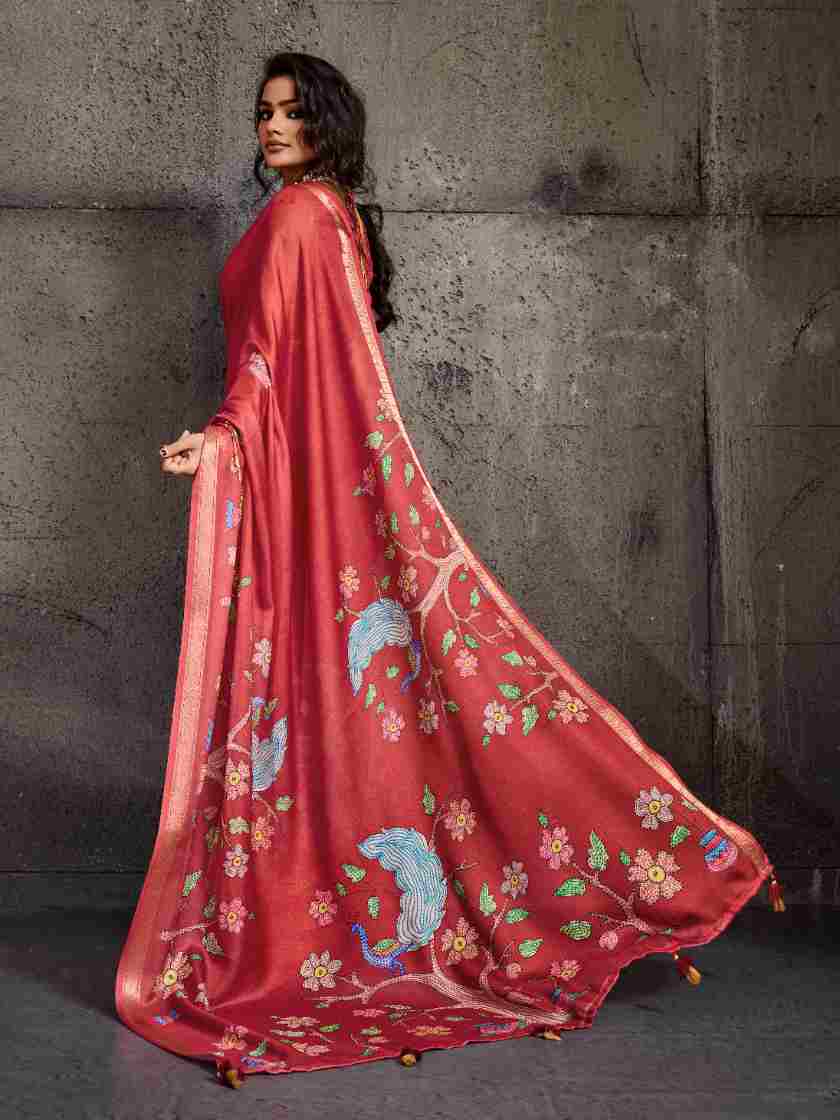 Red Moss Figure Printed Saree