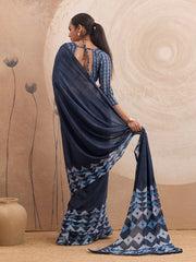 Blue Georgette Floral Printed Saree
