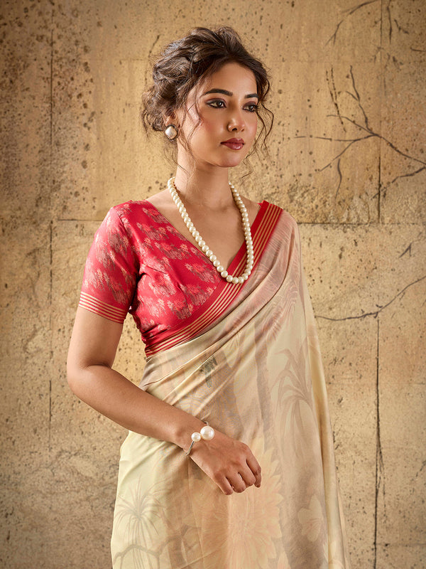 Beige Georgette Floral Printed Saree sedora couture