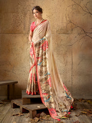 Beige Georgette Floral Printed Saree