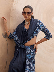 Blue Georgette Floral Printed Saree