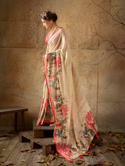 Beige Georgette Floral Printed Saree