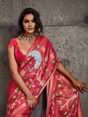 Red Moss Figure Printed Saree