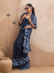 Blue Georgette Floral Printed Saree