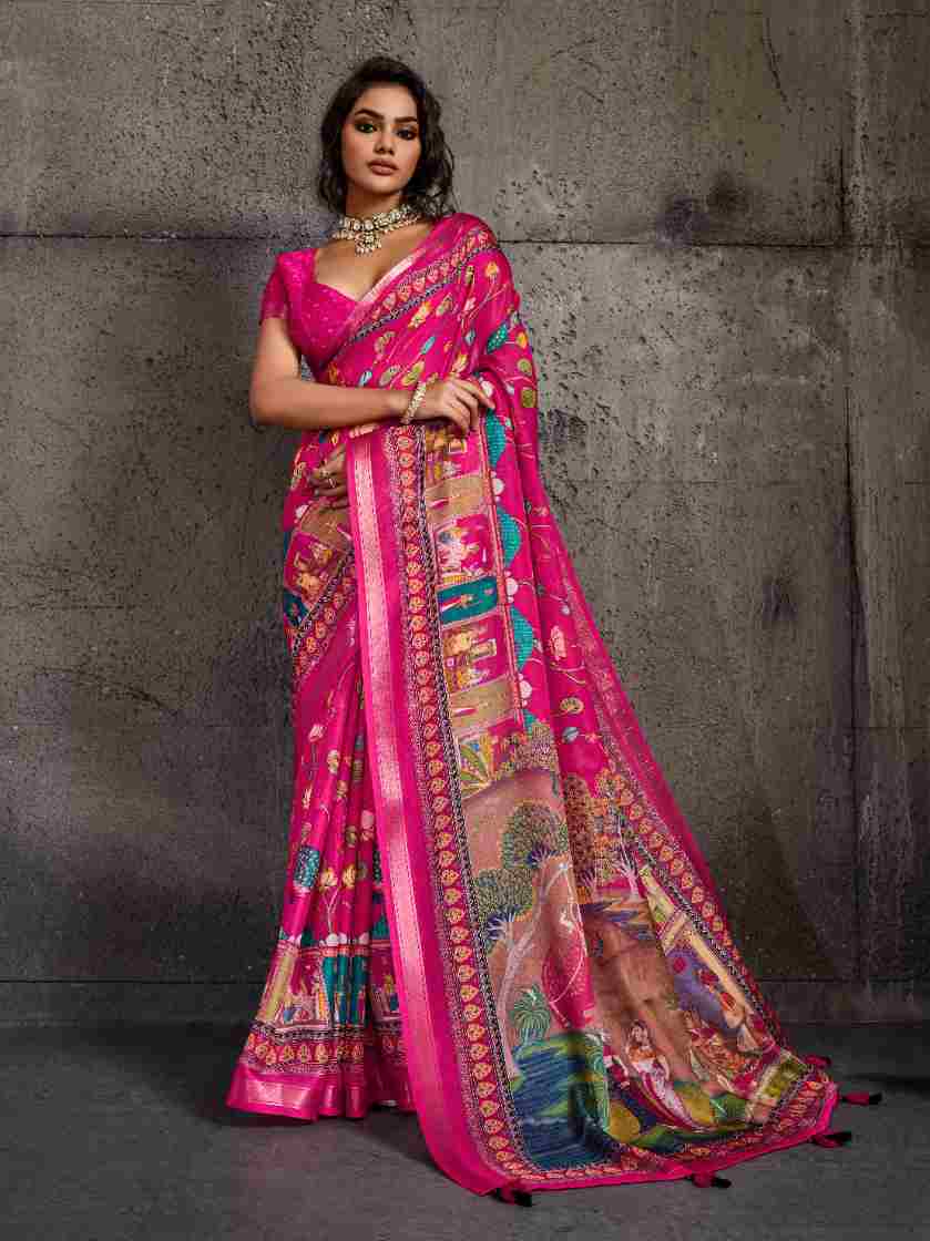 Pink Moss Figure Printed Saree