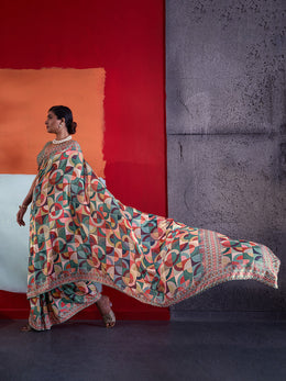 Multi-Colour Cotton Crepe Geometrical Printed Saree