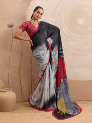 White Georgette Floral Printed Saree