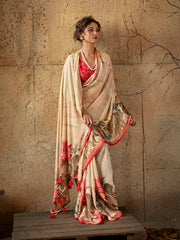 Beige Georgette Floral Printed Saree