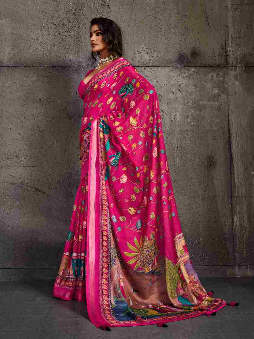 Pink Moss Figure Printed Saree