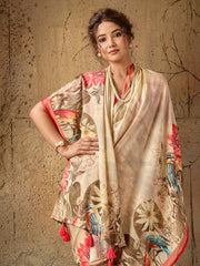 Beige Georgette Floral Printed Saree