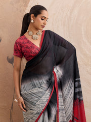White Georgette Floral Printed Saree
