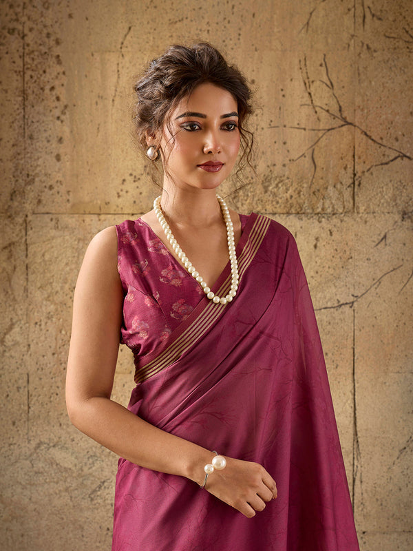 Wine Georgette Floral Printed Saree sedora couture