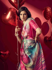 Pink Jacquard Printed Saree with Unstitched Blouse